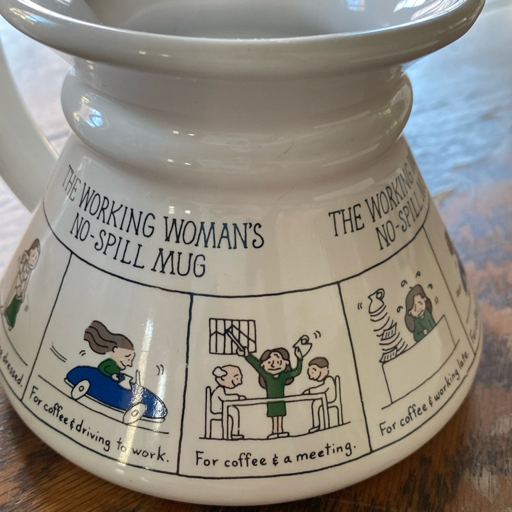 Vintage Working Woman’s No-Spill Mug with Cartoon Design - Picture 5 of 10